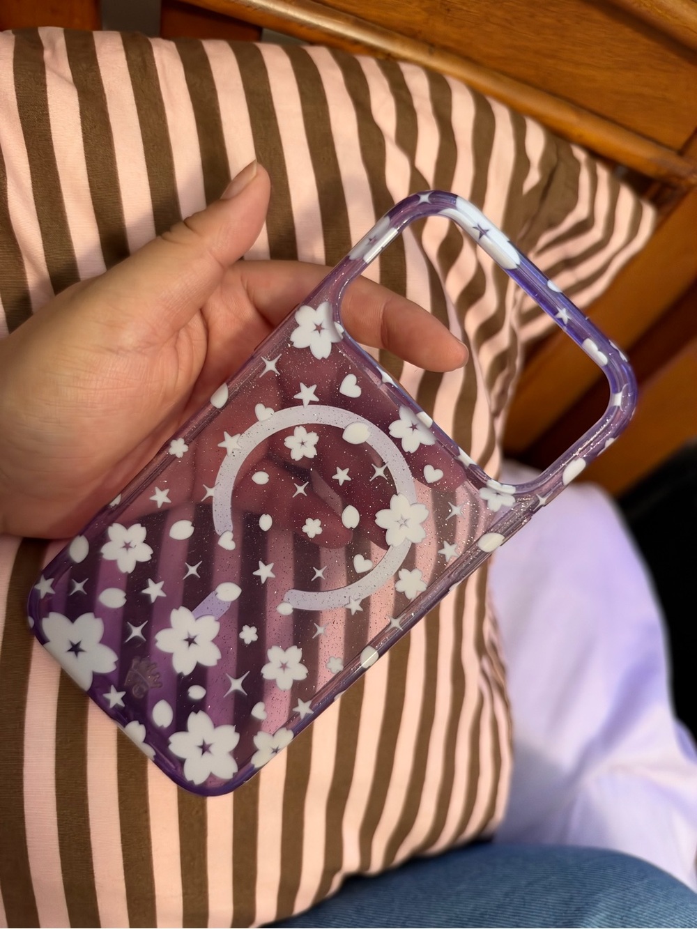 Velvet Caviar Purple Floral Glitter Phone Case with Ring Grip